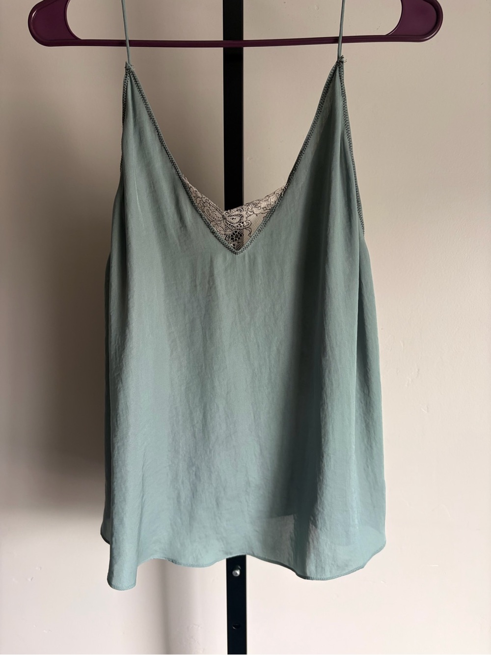 Free People Intimately Lace Trim Satin Cami XS Sage Green Tank Top - Picture 3 of 6